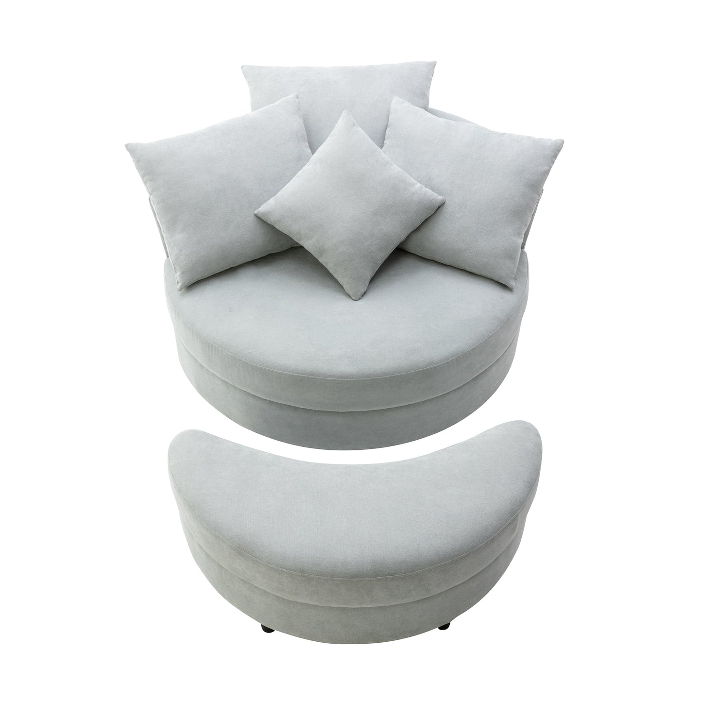 The Sophia: 360° Swivel Accent Barrel Chair w/ Storage Ottoman & Pillows