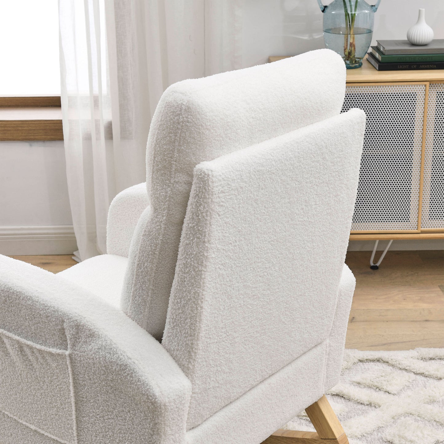 The Ophelia: Modern Accent High Backrest Rocking Chair (Ivory)