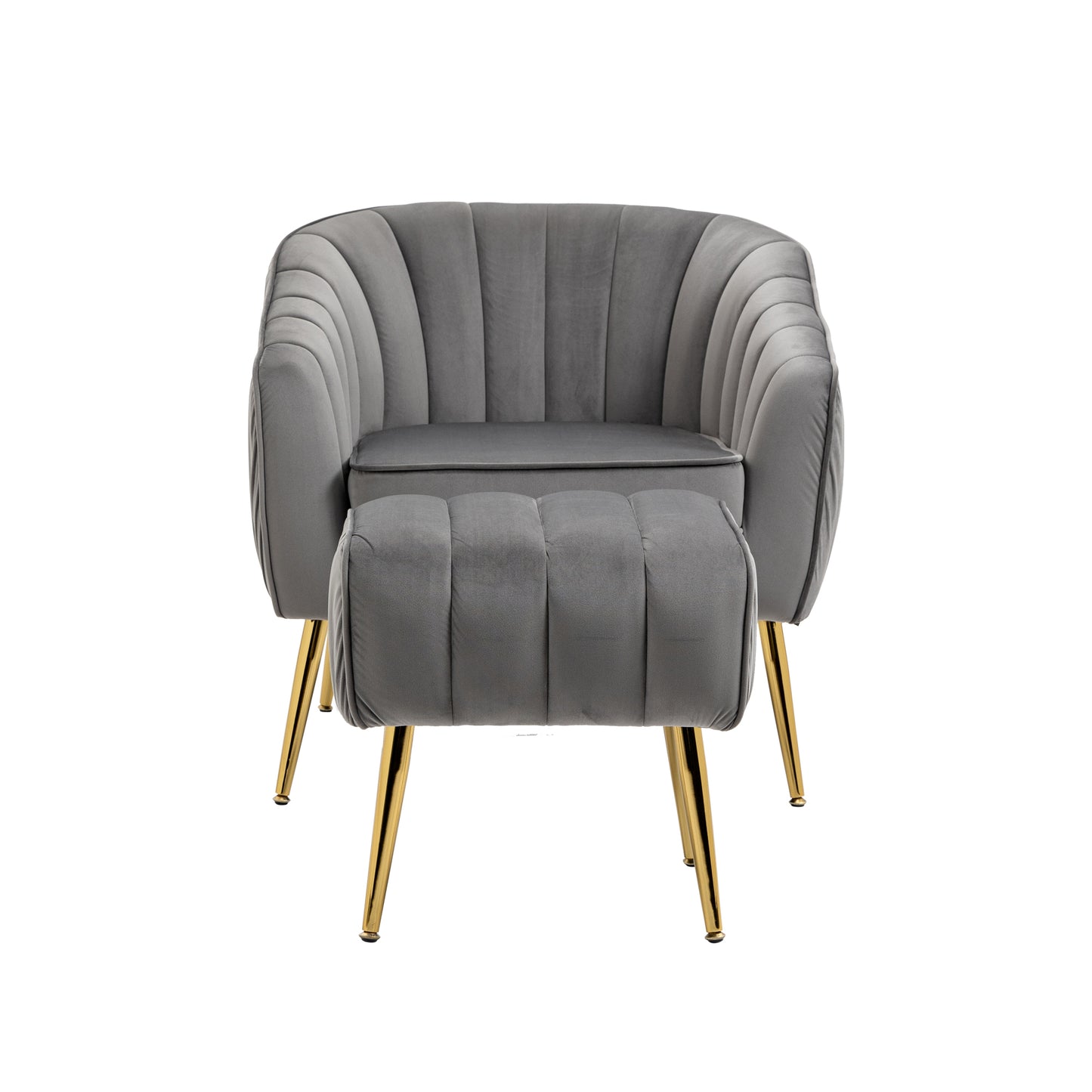 The Isabella: Velvet Tufted Barrel Accent Chair w/ Ottoman (Gray)