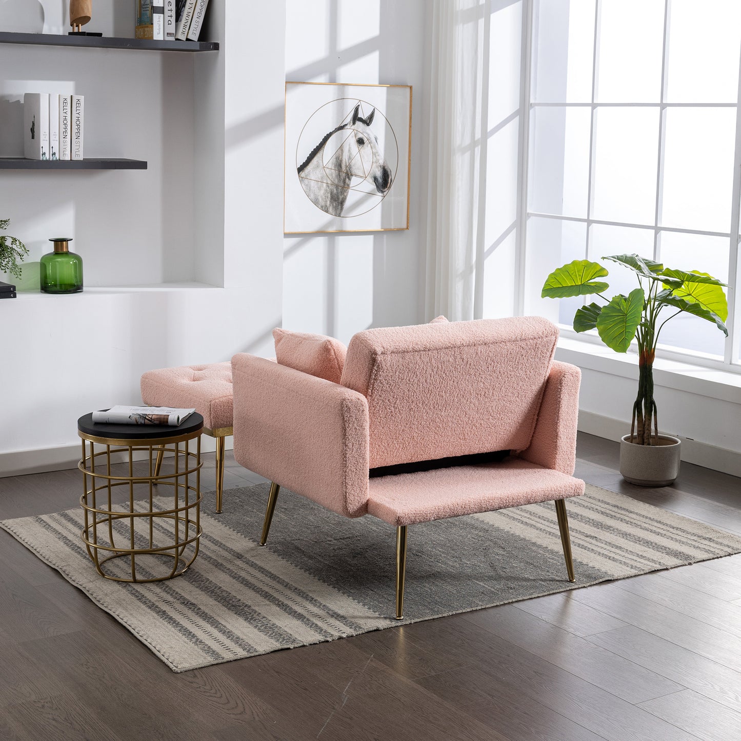 The Gabriella: Wide Modern Accent Chair w/ Ottoman (Pink)