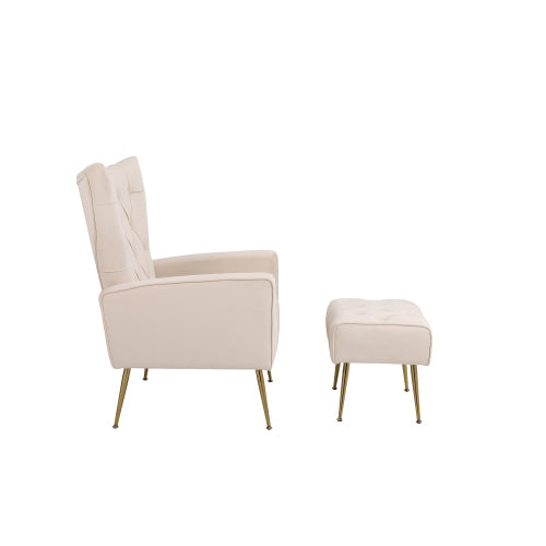 The Lillian: Luxury Accent Chair w/ Ottoman (Beige)