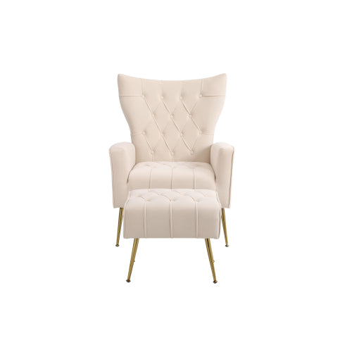 The Lillian: Luxury Accent Chair w/ Ottoman (Beige)