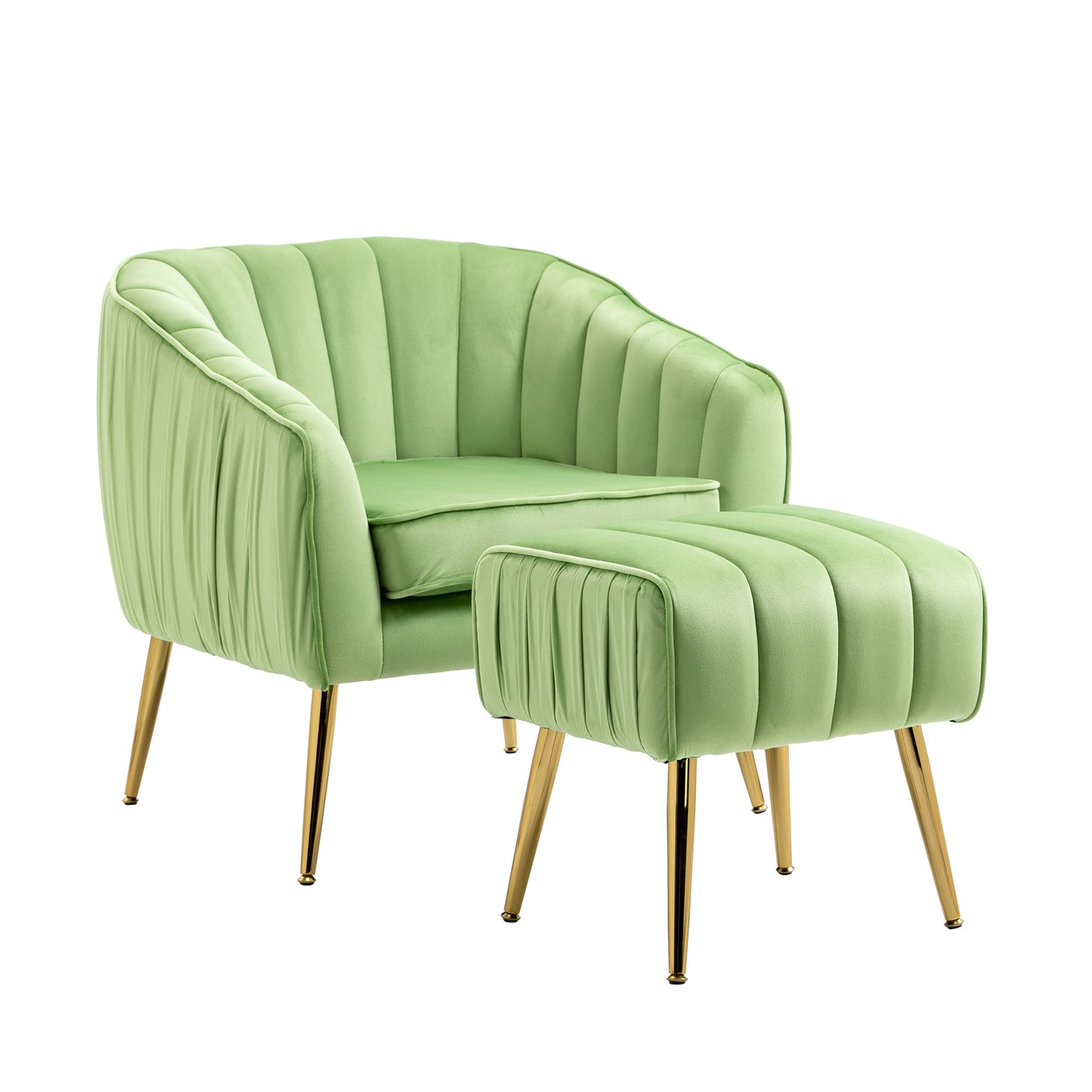 The Isabella: Velvet Tufted Barrel Accent Chair w/ Ottoman (Grass Green)