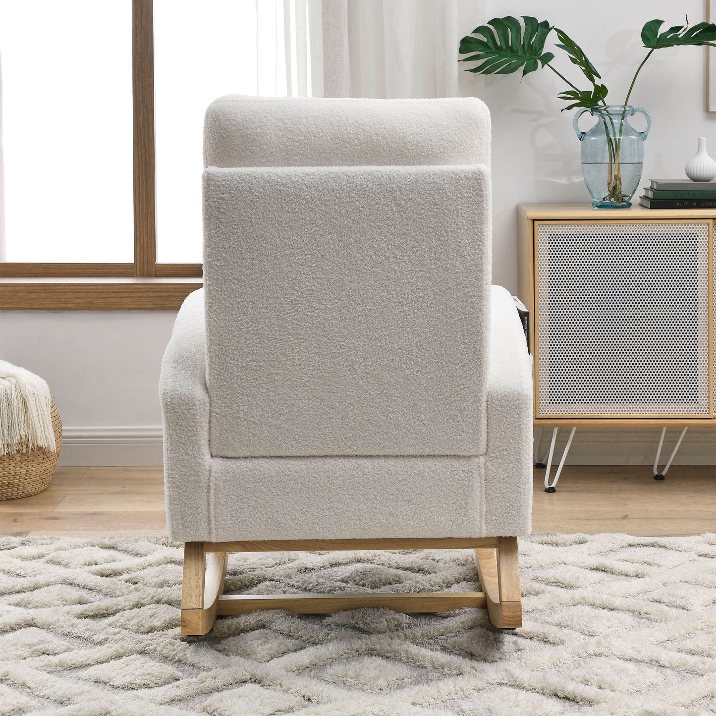 The Ophelia: Modern Accent High Backrest Rocking Chair (Ivory)