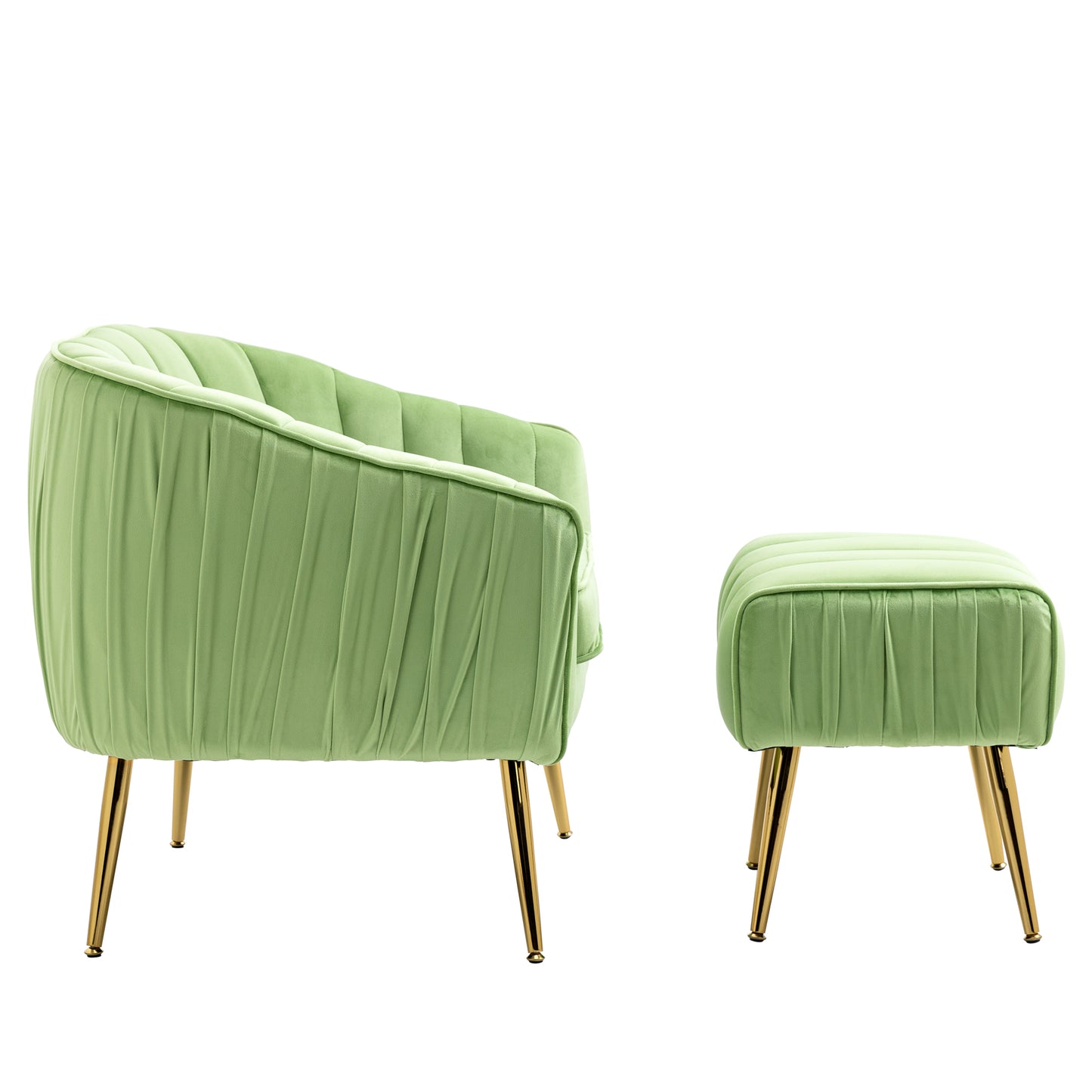 The Isabella: Velvet Tufted Barrel Accent Chair w/ Ottoman (Grass Green)