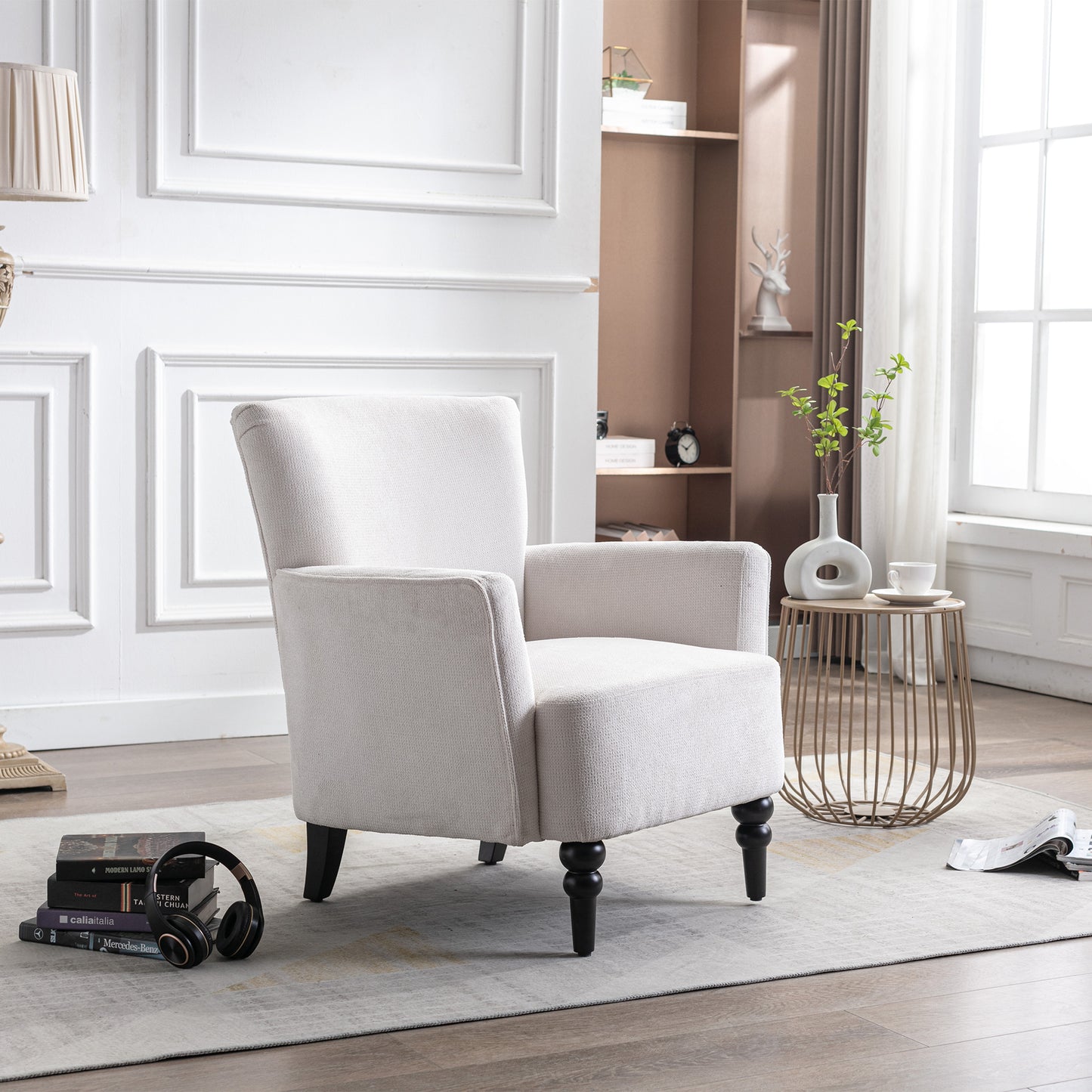 The Oliver: Modern Accent Linen Armchair (White)