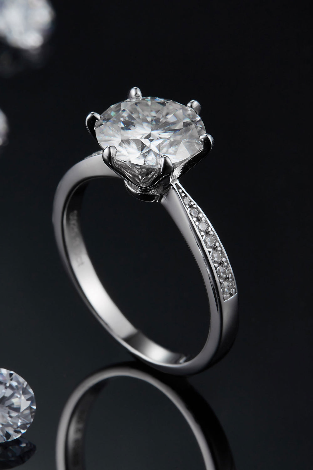 The Belle: 3 Carat Round Lab Grown Moissanite Engagement Ring w/ Pave Setting