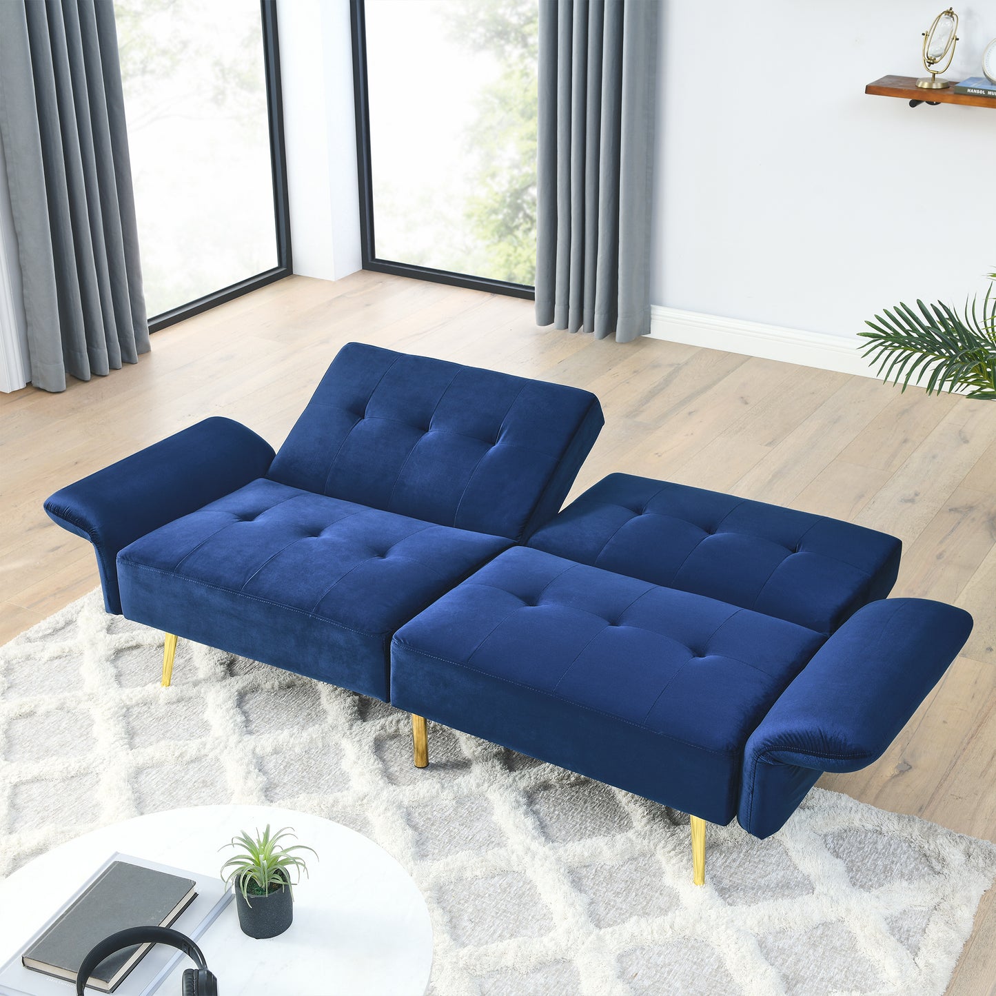 The Bella: Italian Velvet Convertible Sleeper Loveseat (Navy)