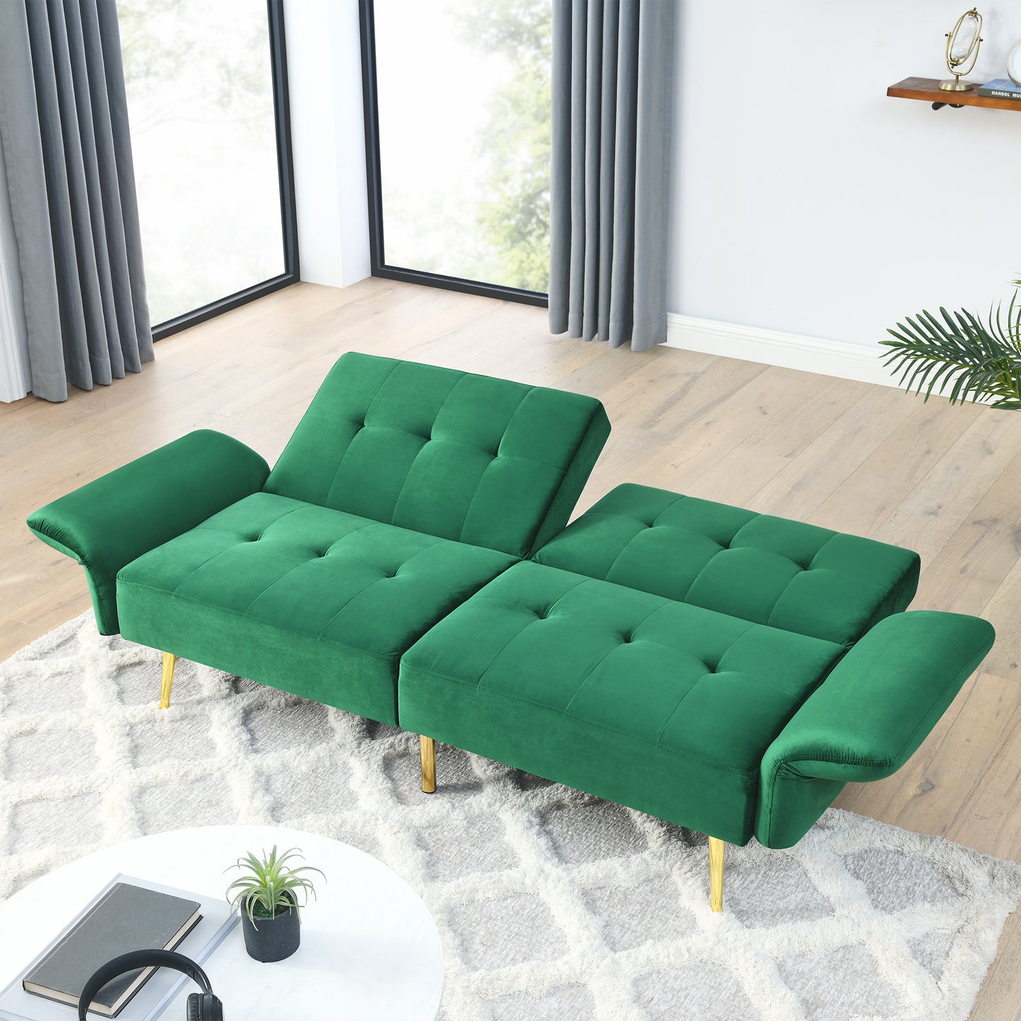 The Bella: Italian Velvet Convertible Sleeper Loveseat (Green)