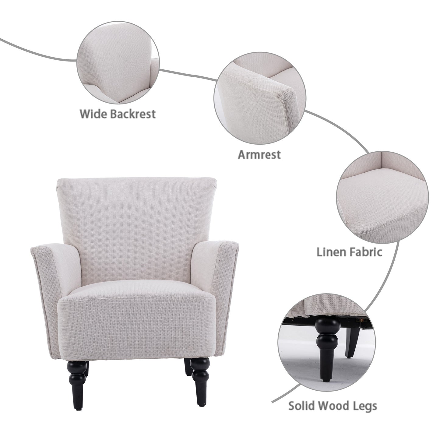 The Oliver: Modern Accent Linen Armchair (White)