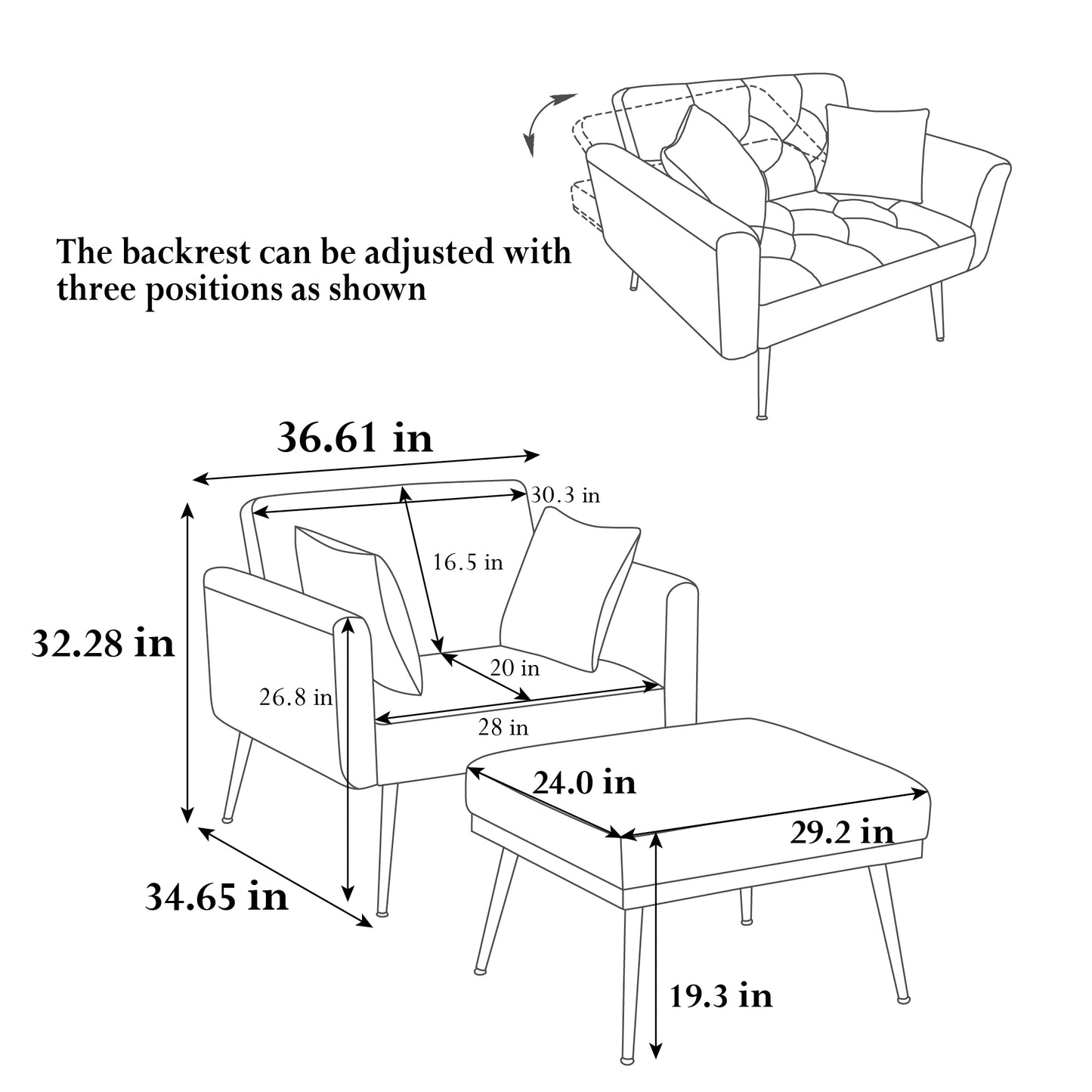 The Gabriella: Wide Modern Accent Chair w/ Ottoman (Pink)