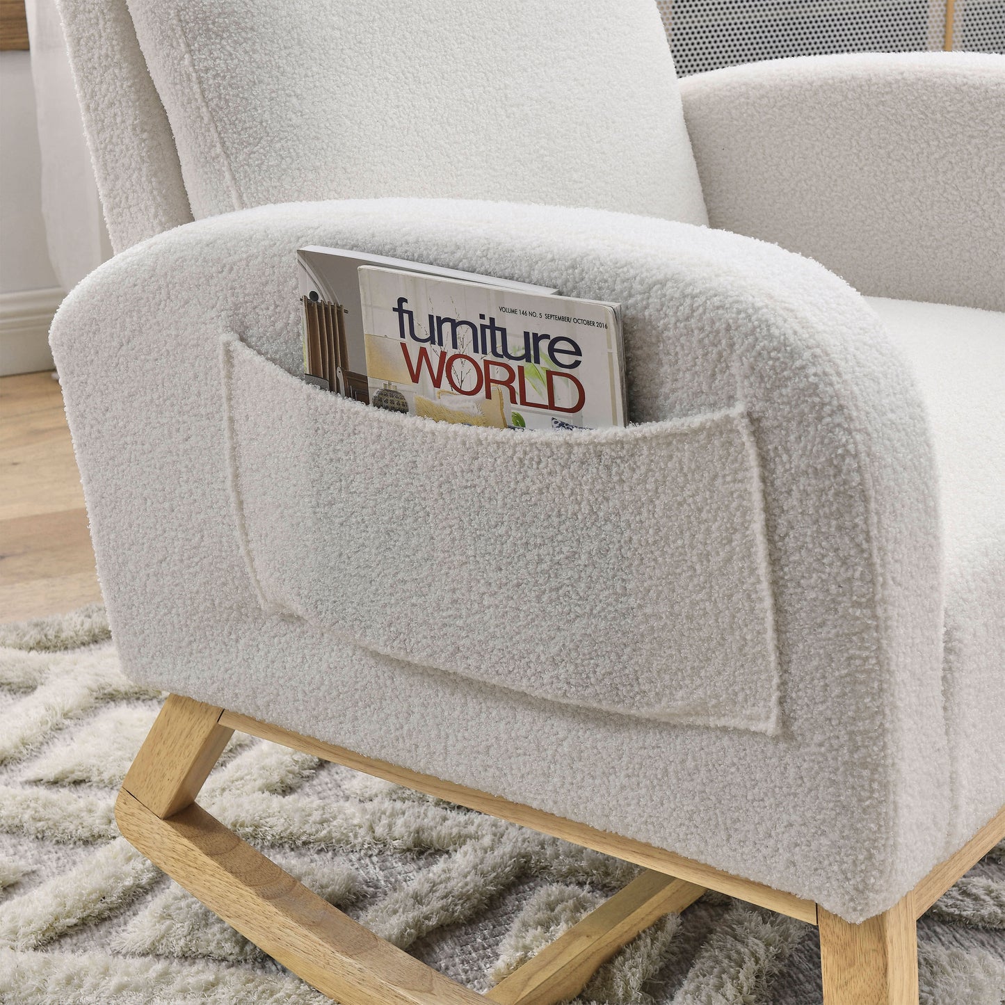 The Ophelia: Modern Accent High Backrest Rocking Chair (Ivory)