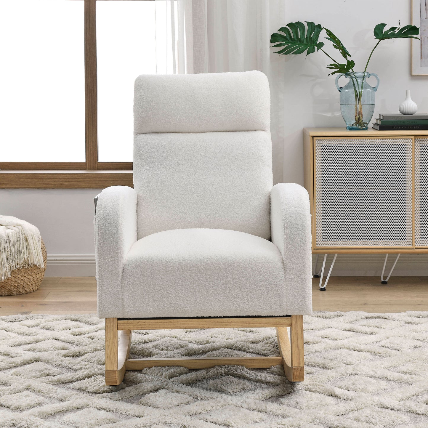 The Ophelia: Modern Accent High Backrest Rocking Chair (Ivory)