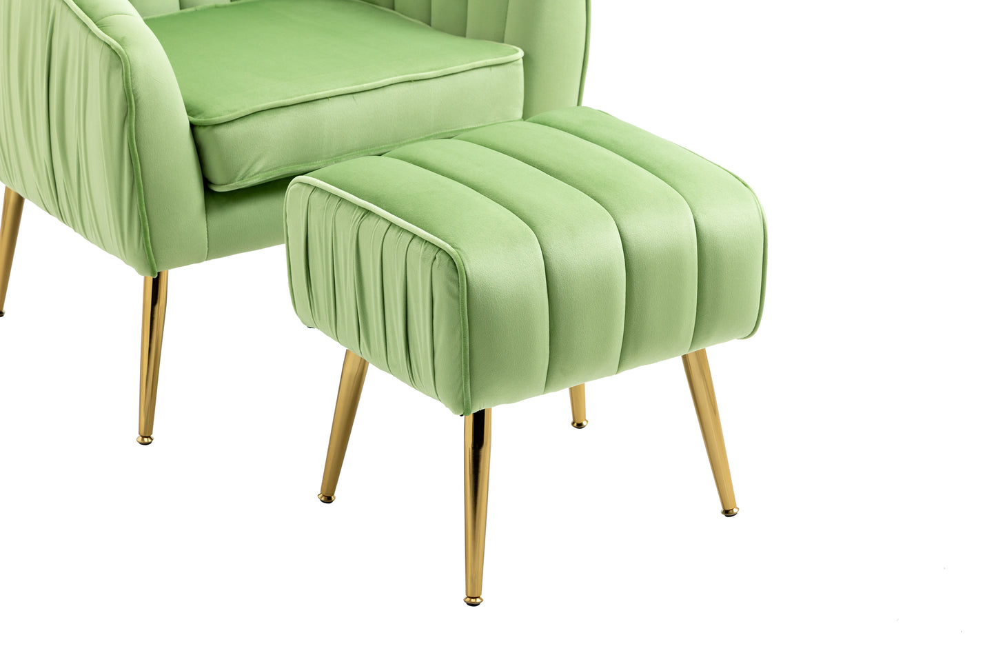 The Isabella: Velvet Tufted Barrel Accent Chair w/ Ottoman (Grass Green)