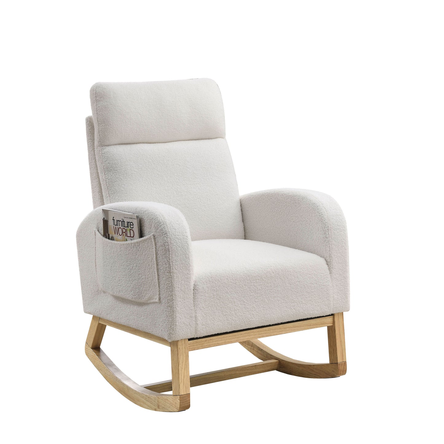 The Ophelia: Modern Accent High Backrest Rocking Chair (Ivory)