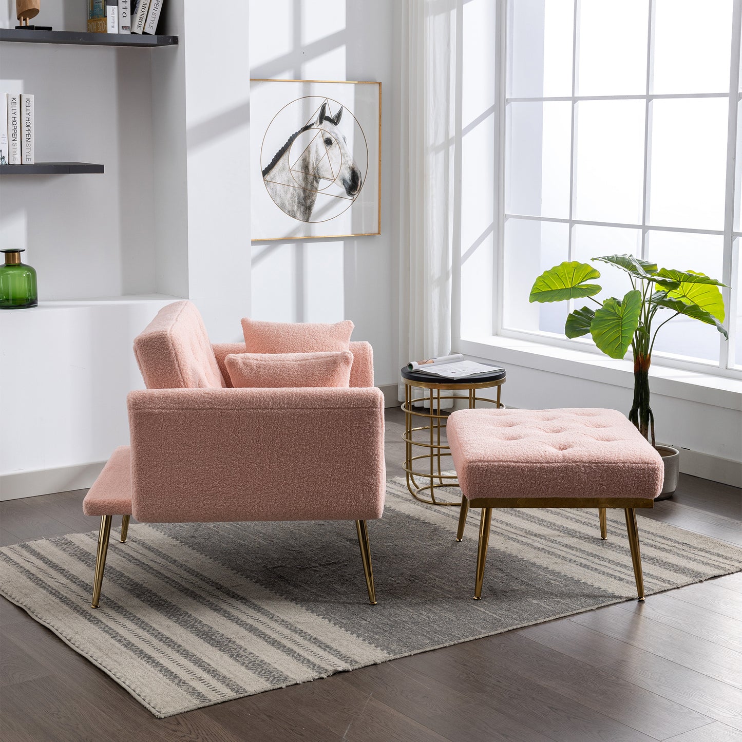 The Gabriella: Wide Modern Accent Chair w/ Ottoman (Pink)