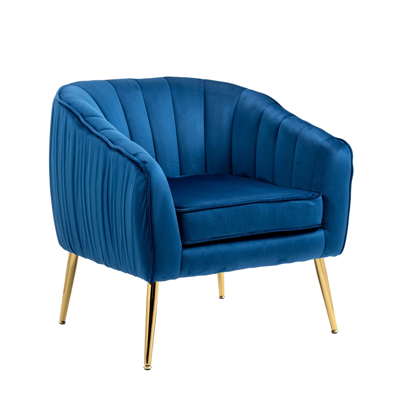 The Isabella: Velvet Tufted Barrel Accent Chair w/ Ottoman (Blue)