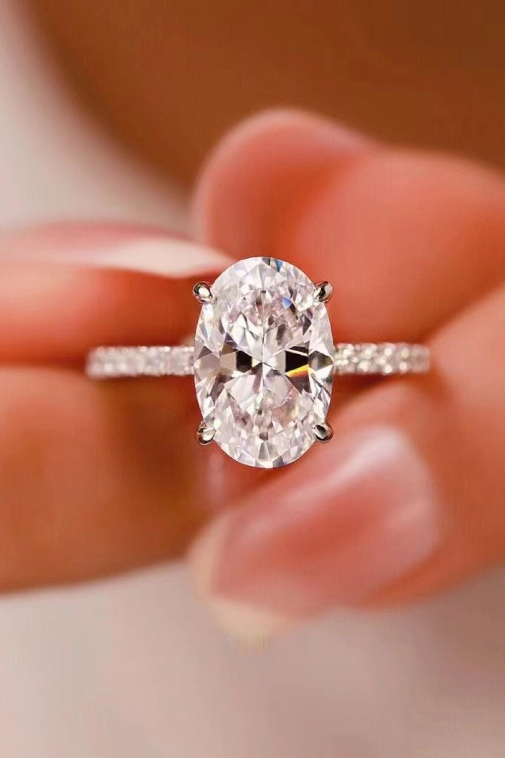 The Marie: 2 Carat Oval Lab Grown Moissanite Engagement Ring w/ Pave Setting