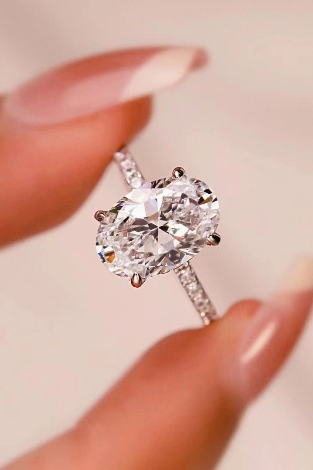 The Marie: 2 Carat Oval Lab Grown Moissanite Engagement Ring w/ Pave Setting