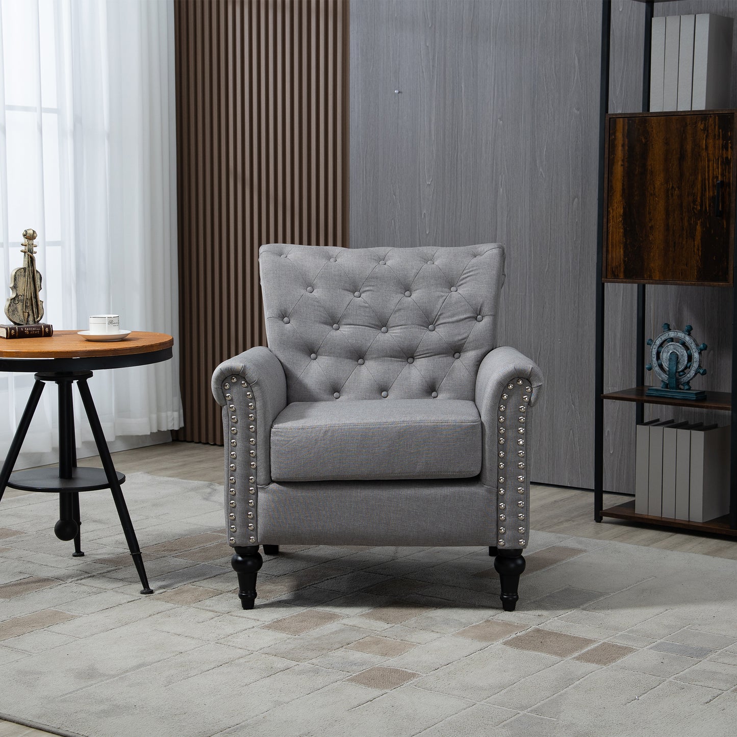 The Winston: Tufted Back Mid-Century Modern Accent Chair (Light Gray): Set of 2