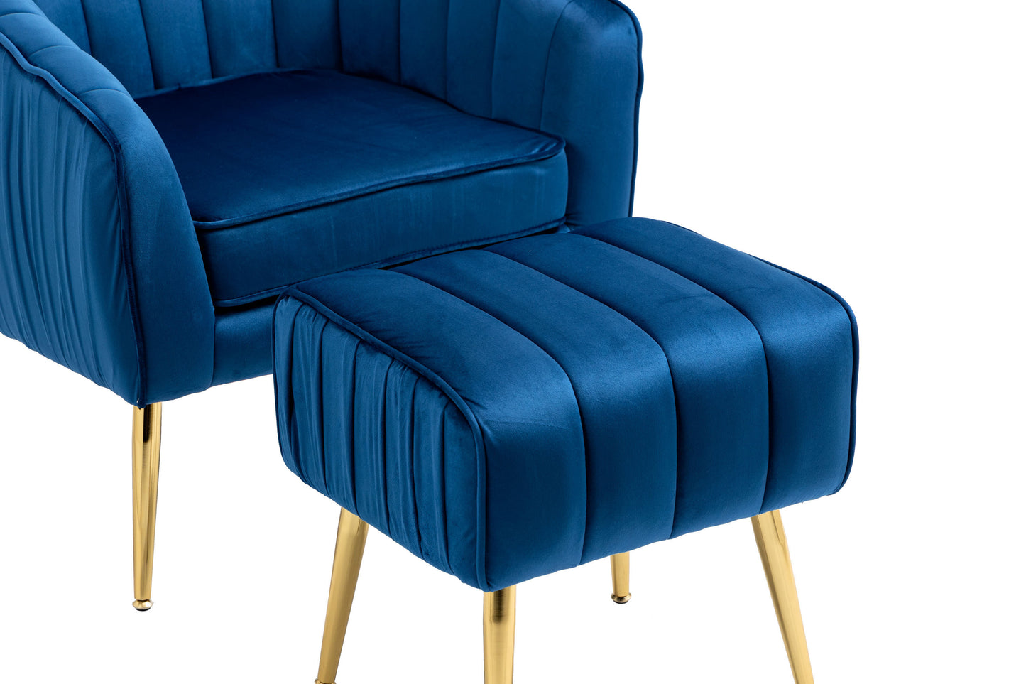 The Isabella: Velvet Tufted Barrel Accent Chair w/ Ottoman (Blue)