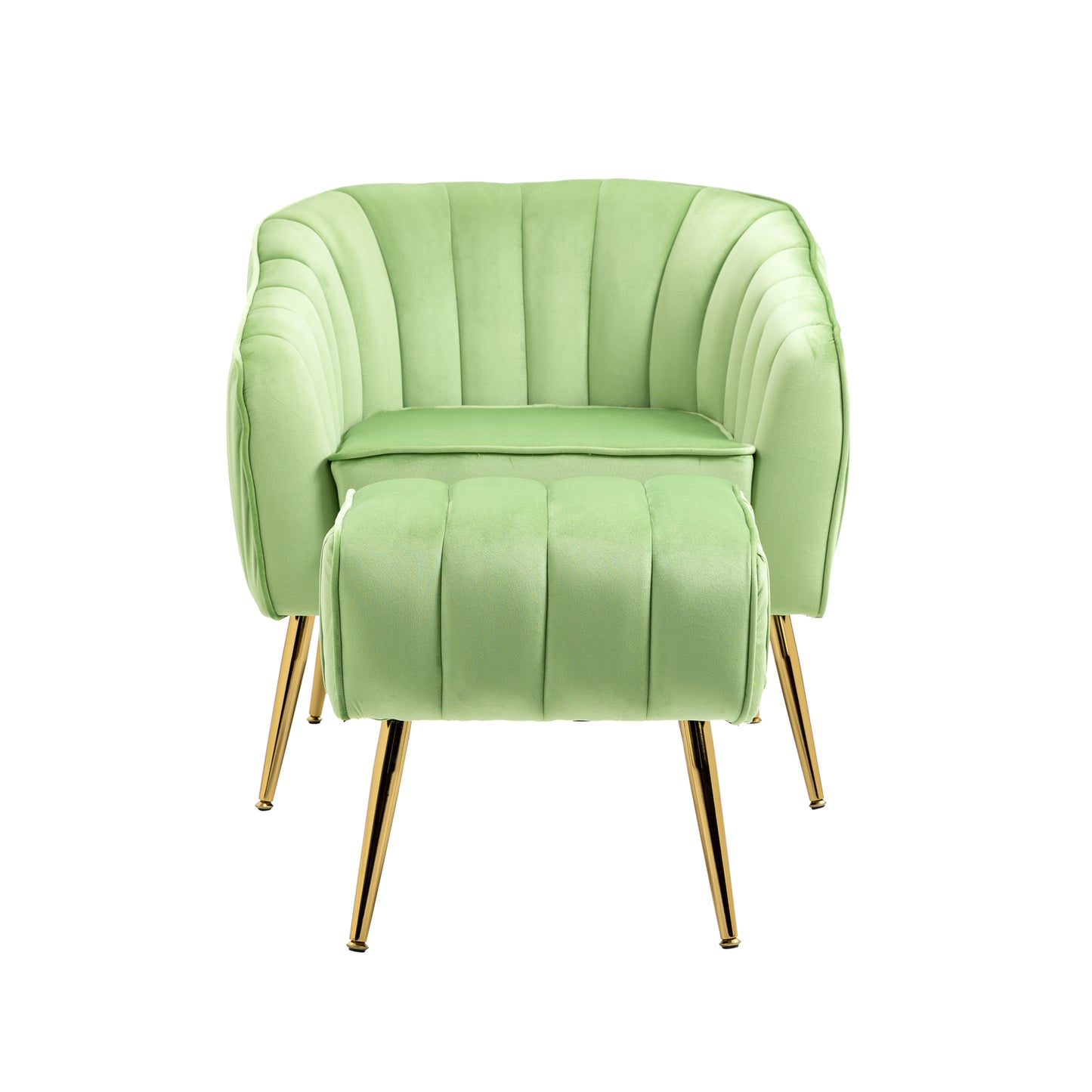 The Isabella: Velvet Tufted Barrel Accent Chair w/ Ottoman (Grass Green)