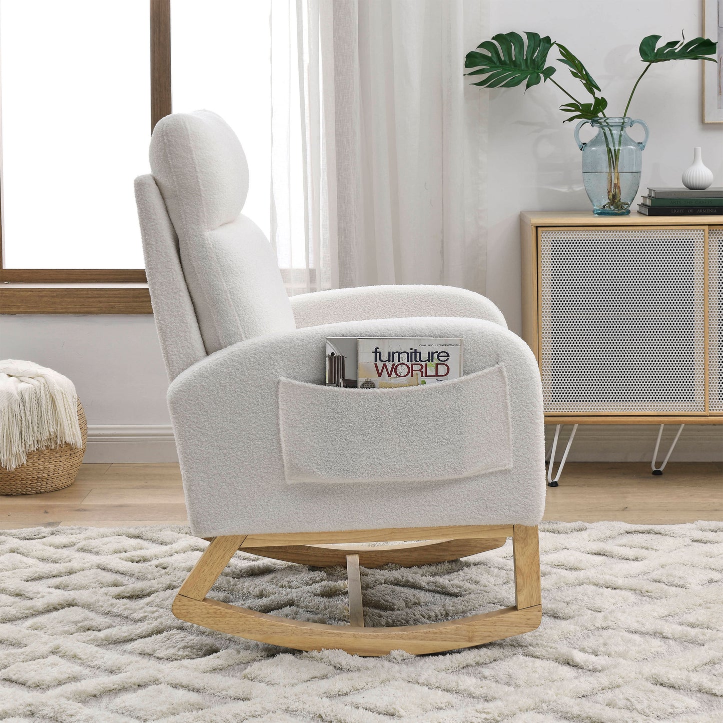 The Ophelia: Modern Accent High Backrest Rocking Chair (Ivory)