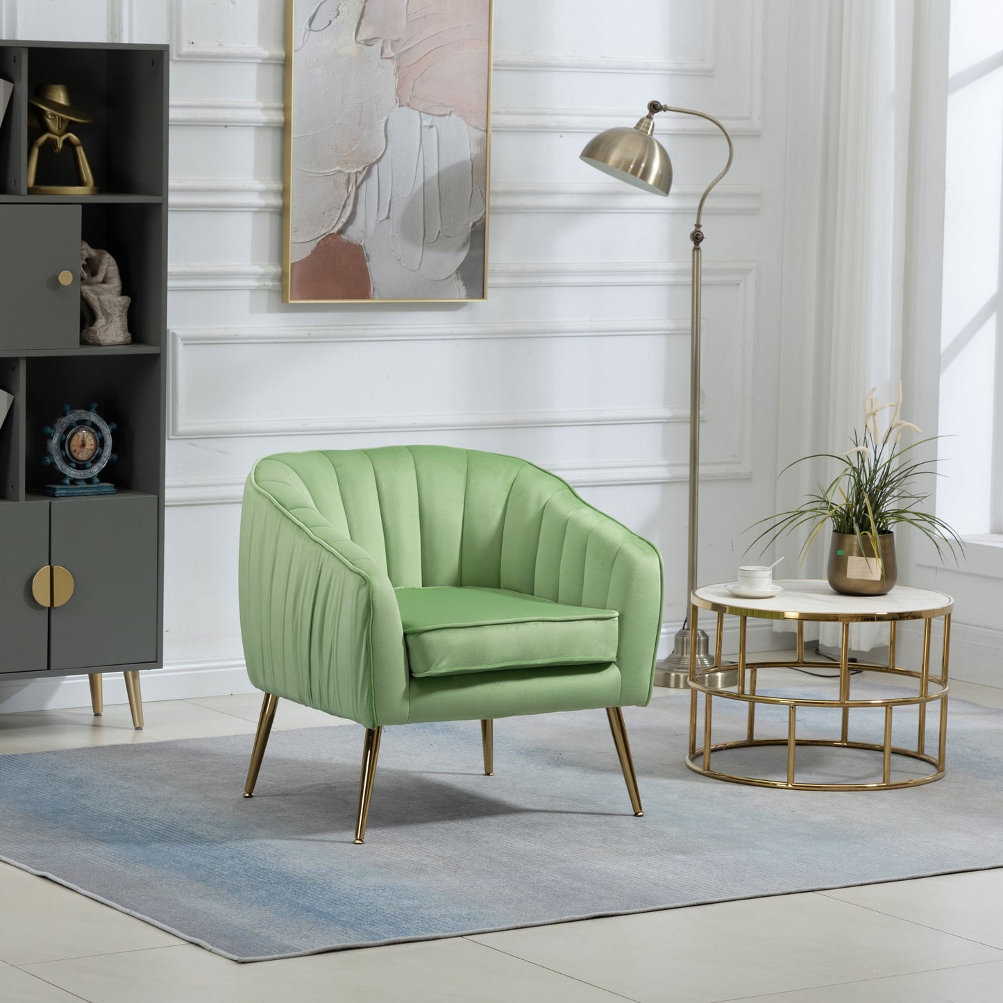 The Isabella: Velvet Tufted Barrel Accent Chair w/ Ottoman (Grass Green)