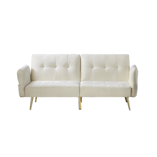 The Bella: Italian Velvet Convertible Sleeper Loveseat (Beige)