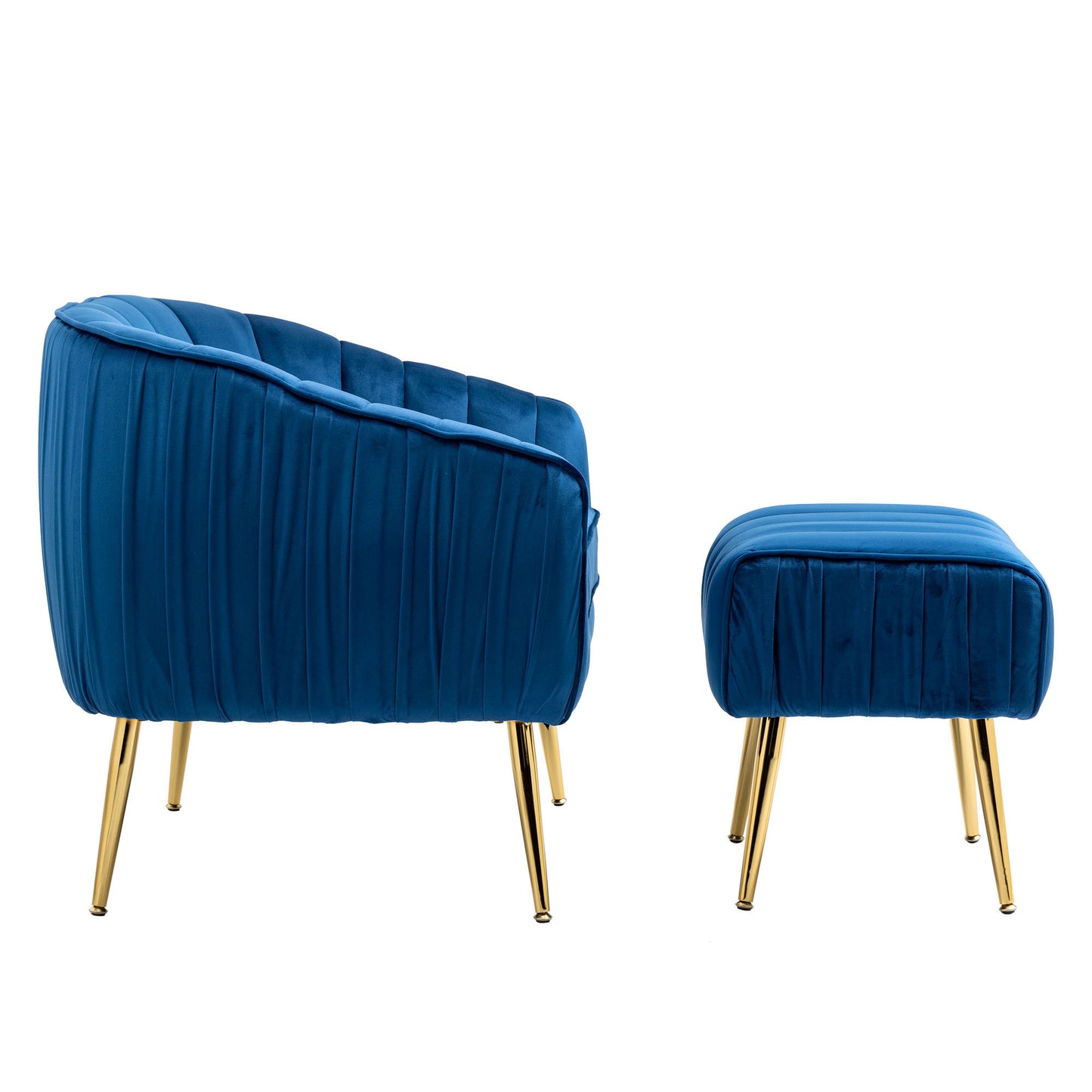 The Isabella: Velvet Tufted Barrel Accent Chair w/ Ottoman (Blue)