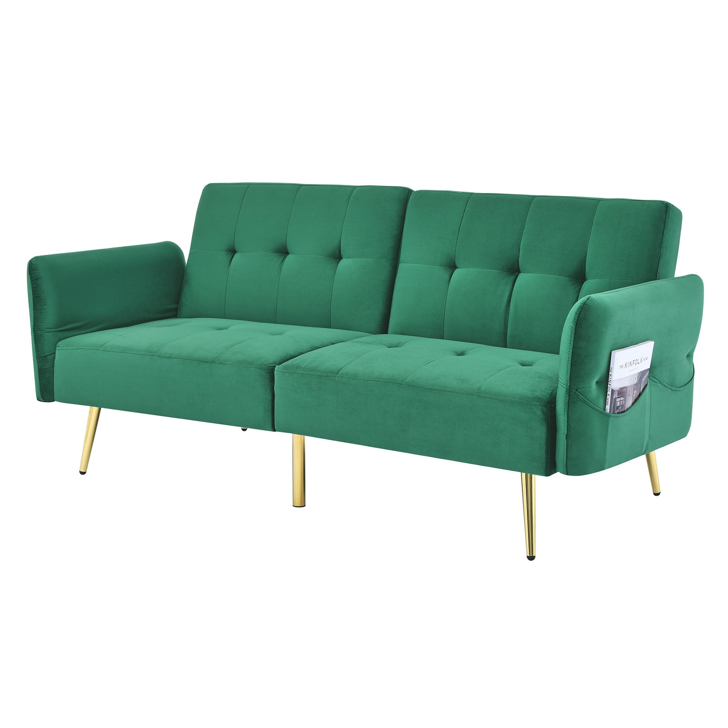 The Bella: Italian Velvet Convertible Sleeper Loveseat (Green)