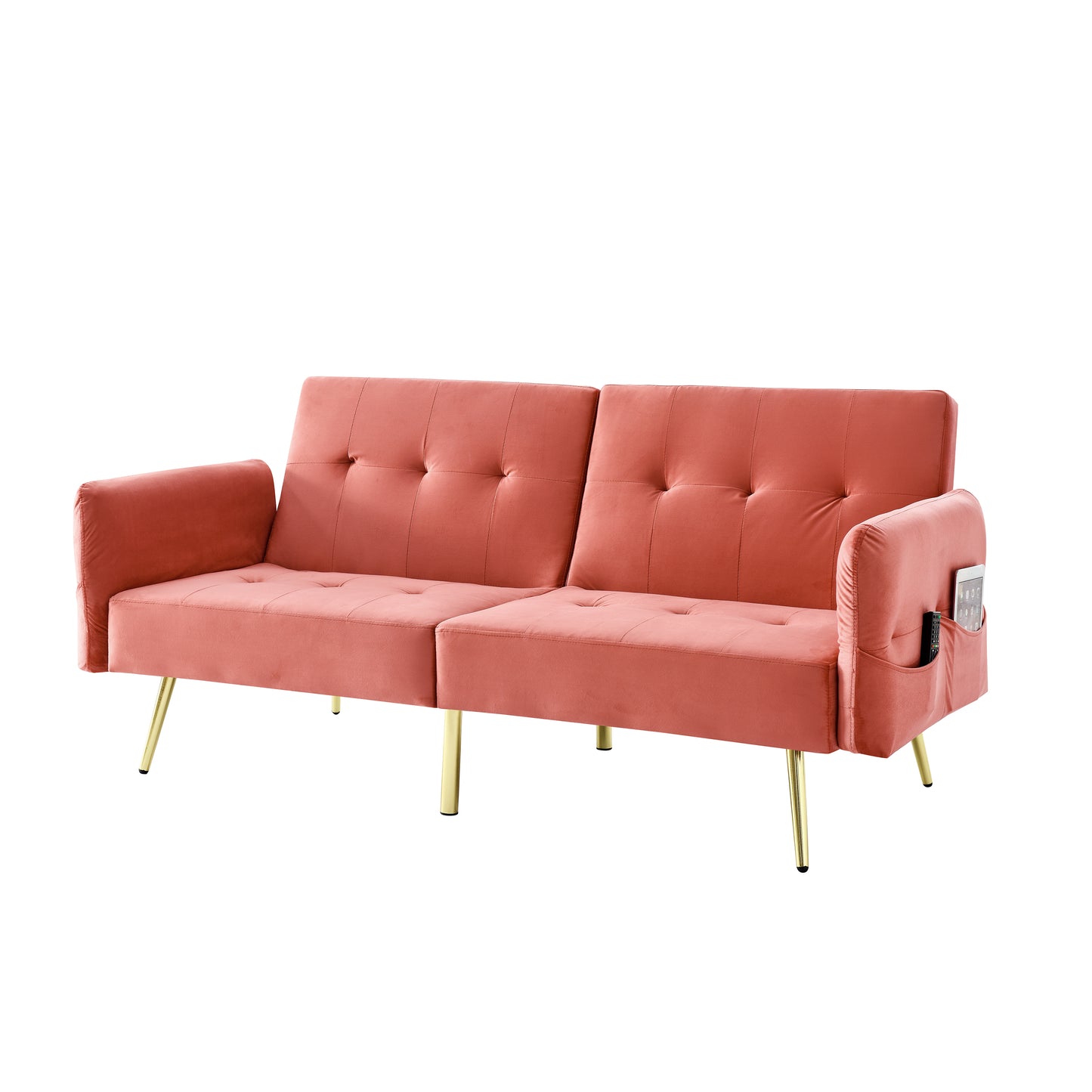 The Bella: Italian Velvet Convertible Sleeper Loveseat (Pink)