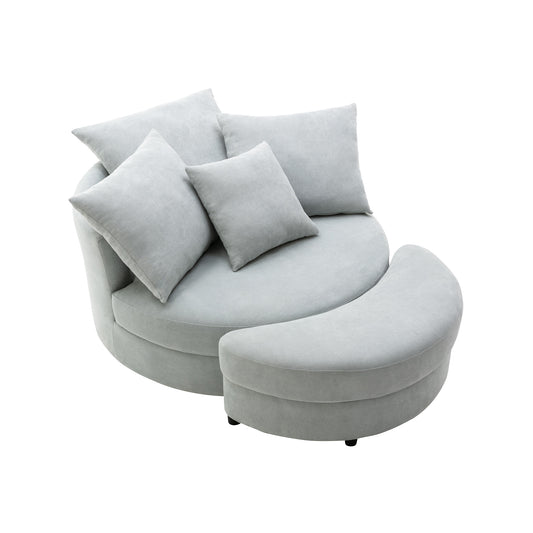 The Sophia: 360° Swivel Accent Barrel Chair w/ Storage Ottoman & Pillows