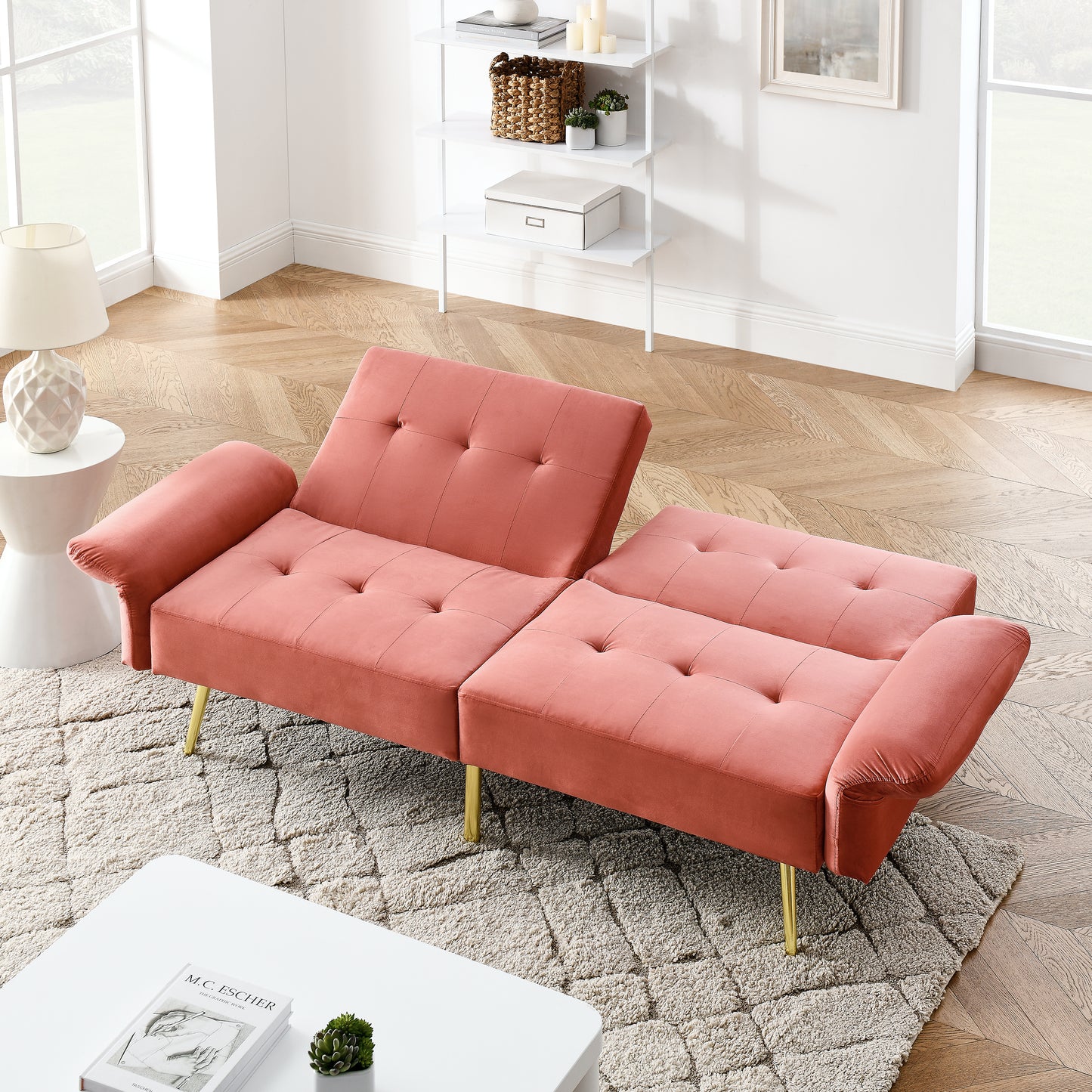 The Bella: Italian Velvet Convertible Sleeper Loveseat (Pink)