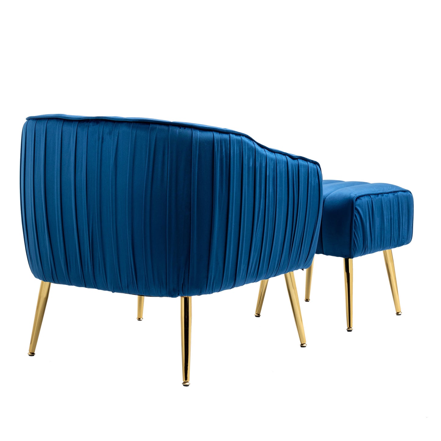 The Isabella: Velvet Tufted Barrel Accent Chair w/ Ottoman (Blue)