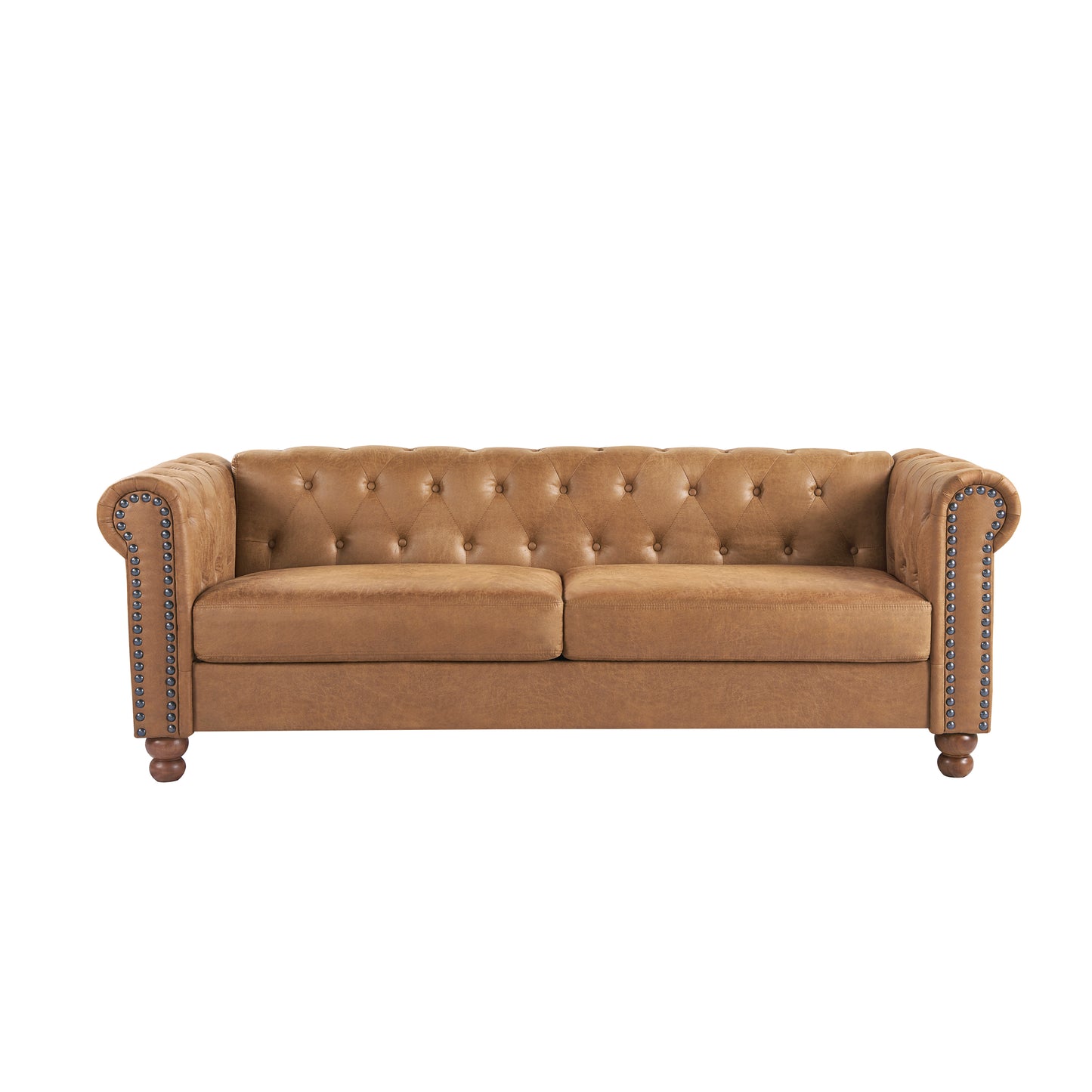 The Mets: Classic Chesterfield Tufted Upholstered Sofa (Brown)