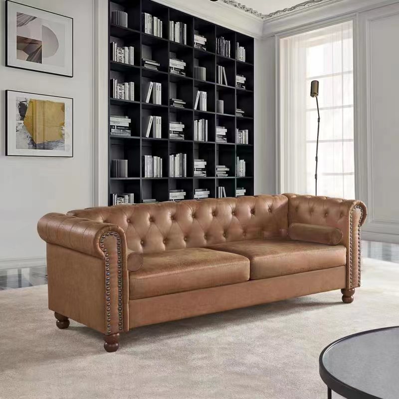 The Mets: Classic Chesterfield Tufted Upholstered Sofa (Brown)