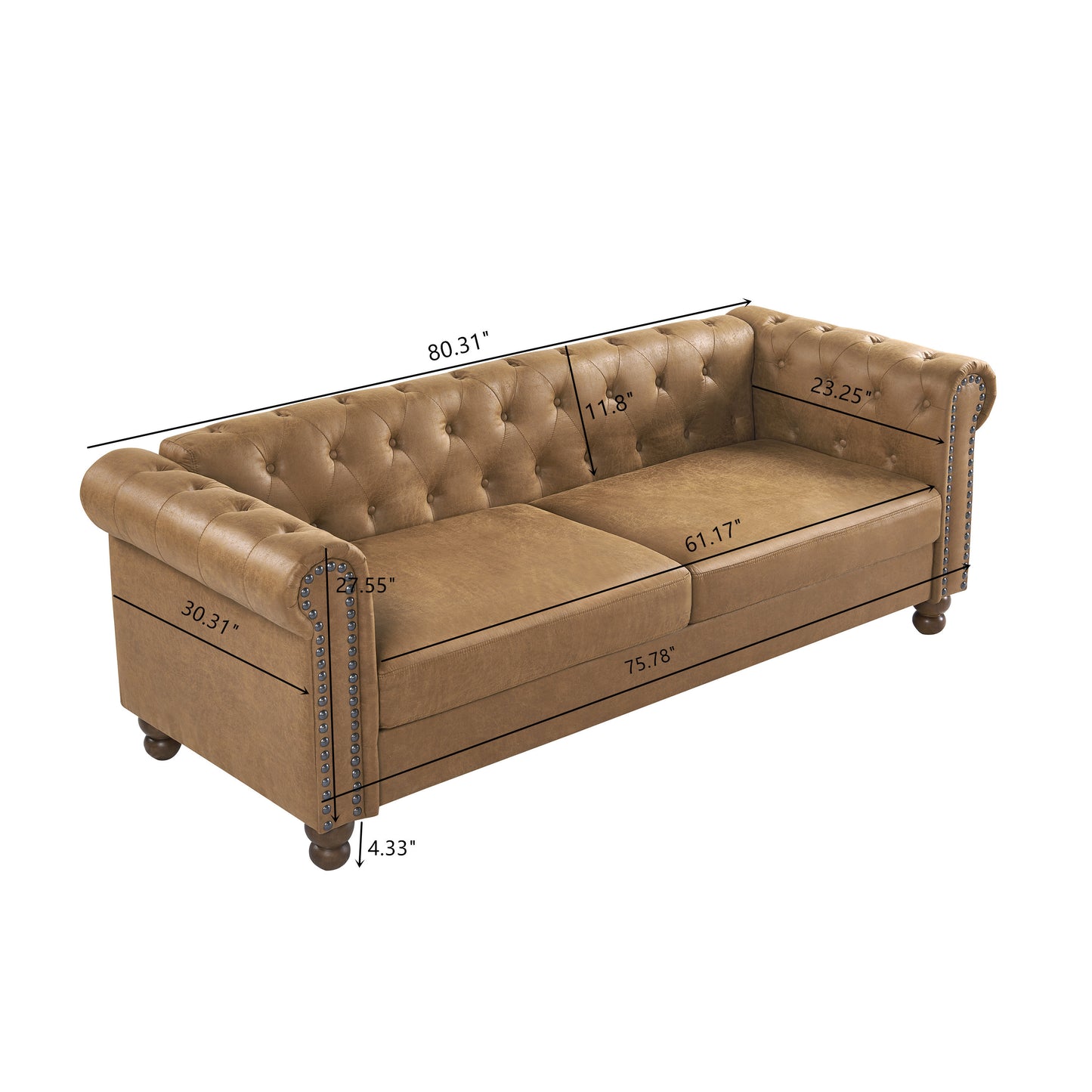 The Mets: Classic Chesterfield Tufted Upholstered Sofa (Brown)