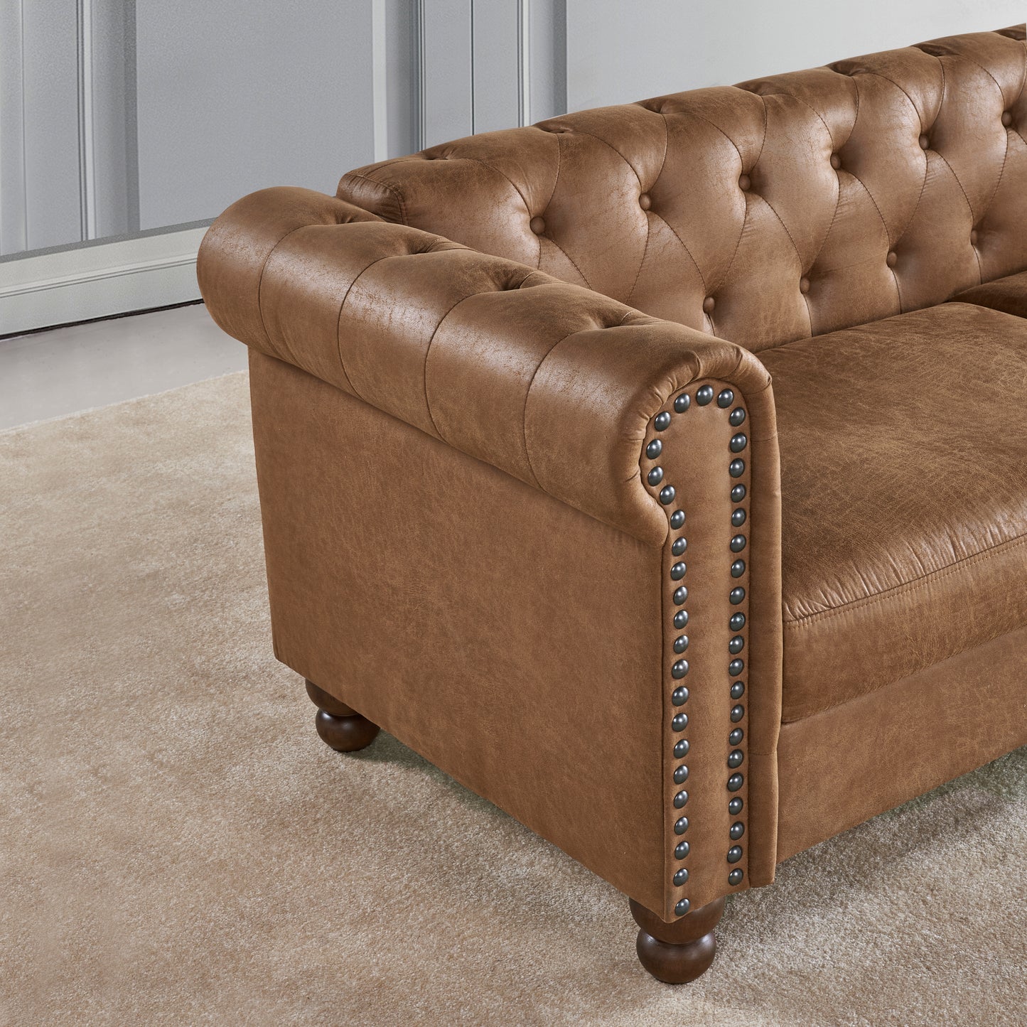 The Mets: Classic Chesterfield Tufted Upholstered Sofa (Brown)